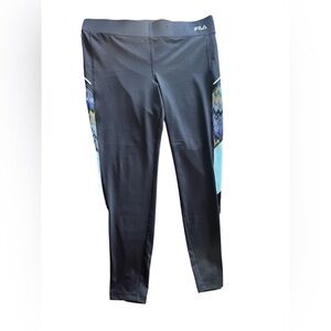 Fila Black Leggings with Chevron Pattern, Size XL